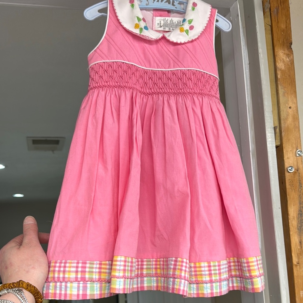 Like New Piccolo Pink Smocked Dress with Embroidered Collar